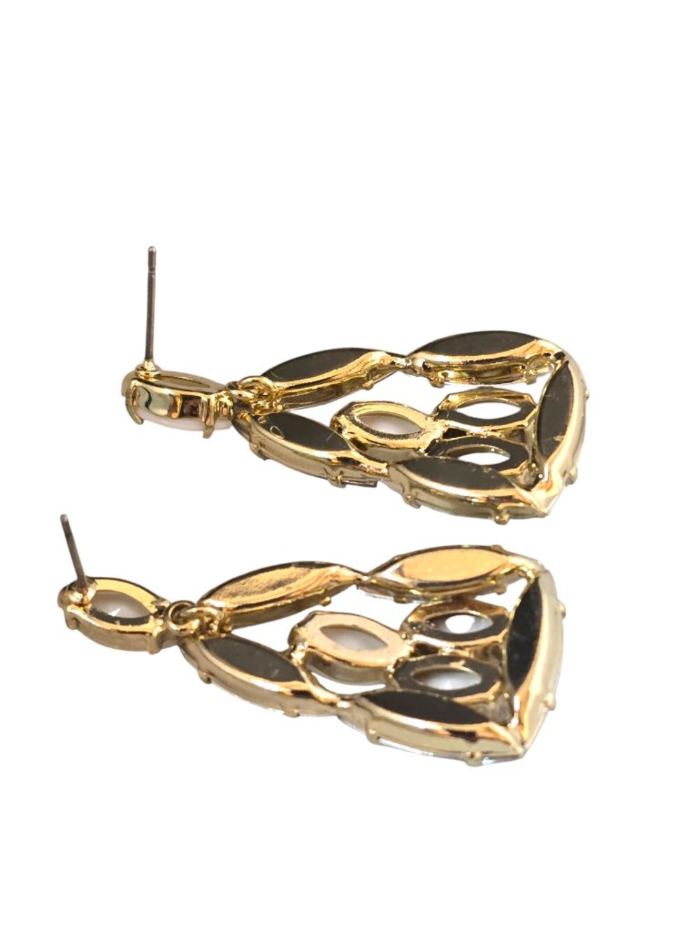 LEE ANGEL Women's Gold Plated White Gray Pieced Dangle Earrings NWT - Picture 2 of 3